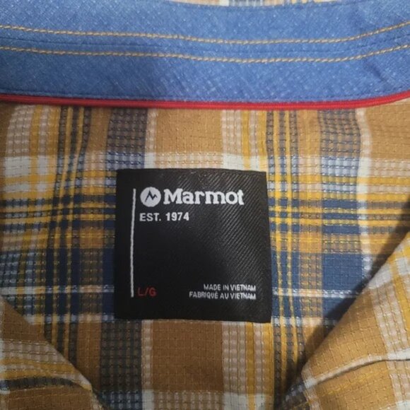 Marmot Men's Size Large Plaid Short-sleeve Performance Woven Shirt Brown & Blue - Picture 2 of 9